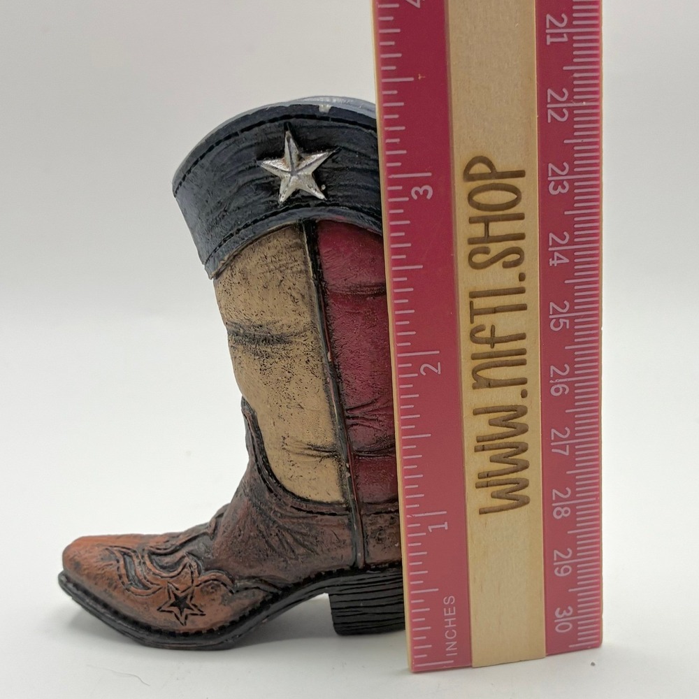 Cowboy Boot Figurine 3.5in Brown Red White Blue Patriotic Resin Star - Picture 6 of 7